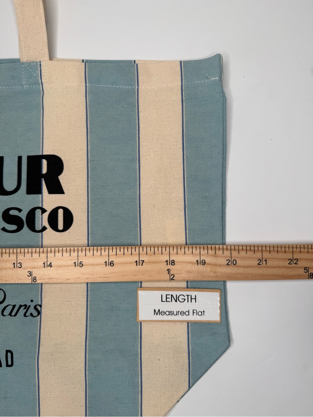 SEZANE San Francisco Exclusive Striped Tote Bag Blue & Cream Cotton Canvas - Picture 6 of 11